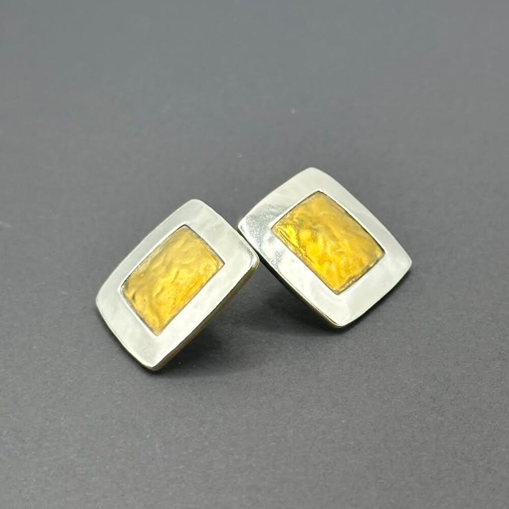 Jeep Collins Sterling Silver & Brass Hammered Post Earrings Signed